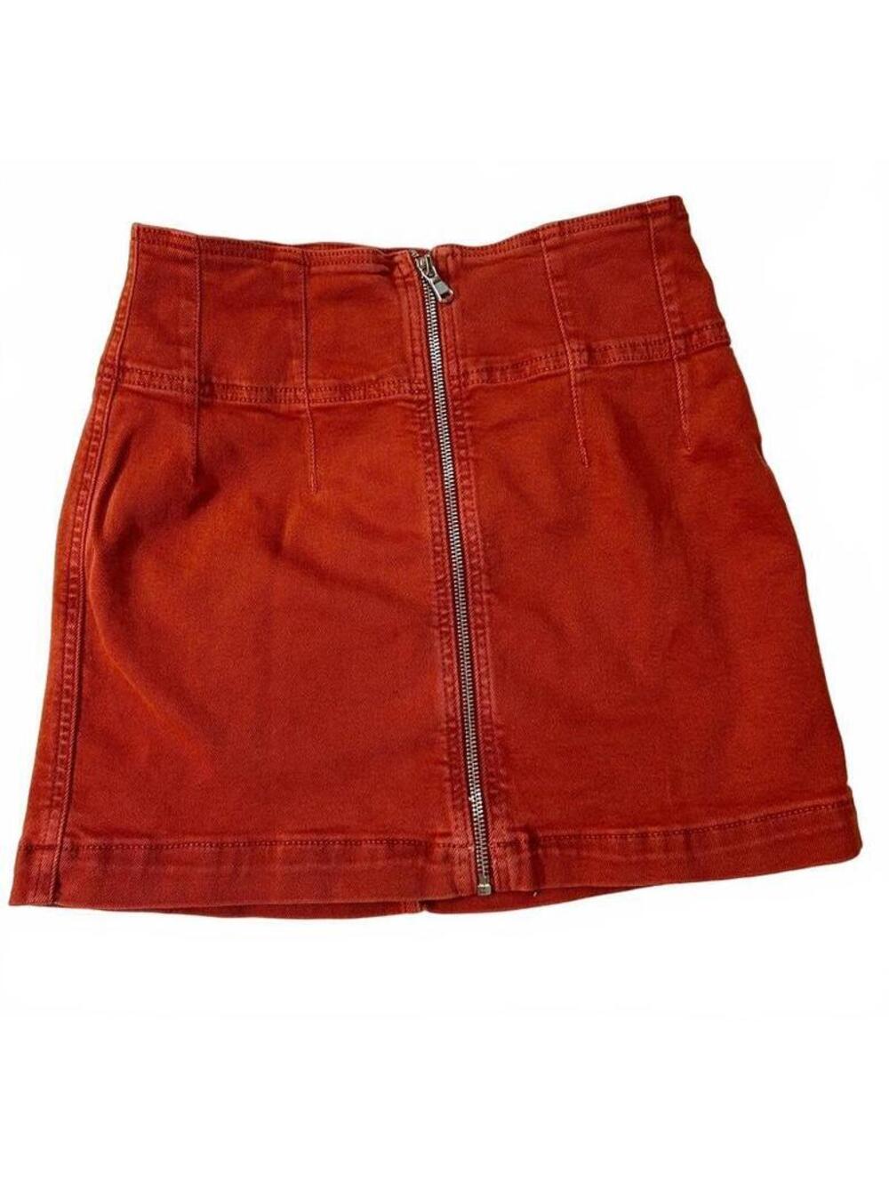 We The Free mini body-con skirt brown size 4 stretch minimalist cotton denim